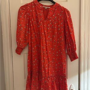 Red Floral Dress with Puff Sleeves